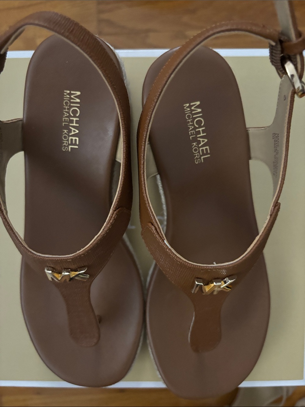 Michael Kors Brown Leather MK Thong Sandals